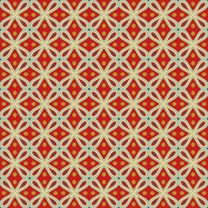Geometric pattern with intertwining red and beige shapes on a brown background