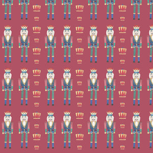 Seamless pattern of illustrated nutcracker soldiers on a maroon background