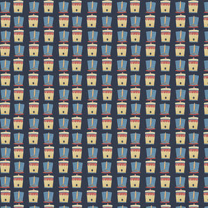 Seamless pattern with alternating drums and books on a navy blue background