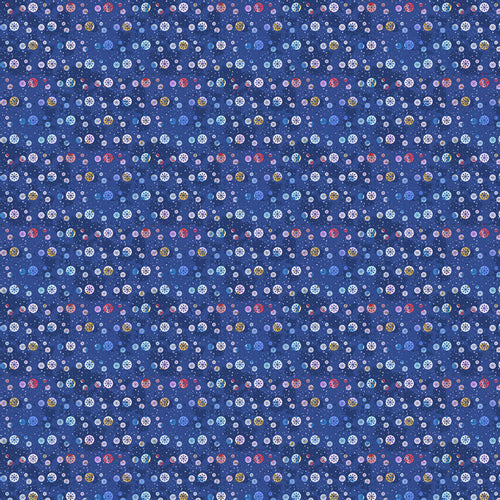 Seamless floral pattern with a dense distribution on a navy blue background