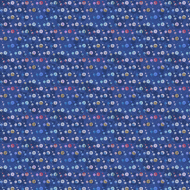 Seamless floral pattern with a dense distribution on a navy blue background