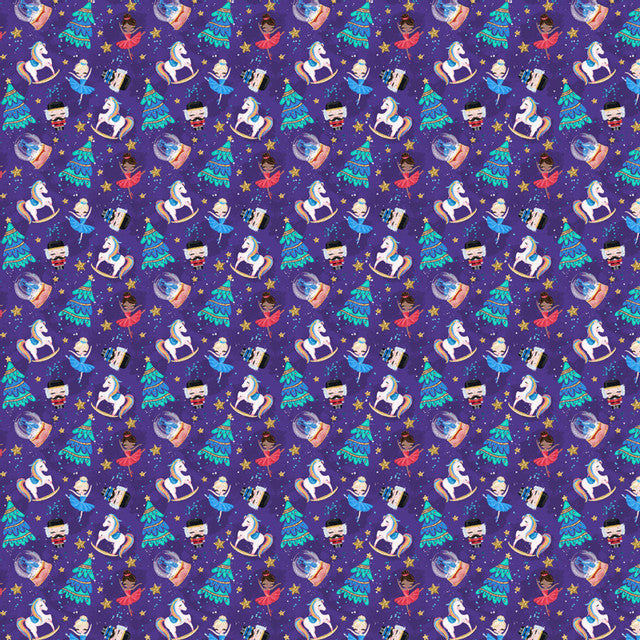 Colorful repeating pattern with cartoon holiday motifs and dollar signs