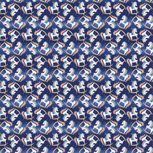Repetitive unicorn pattern on a speckled blue background