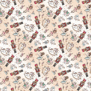 A playful pattern featuring cartoon animals with musical instruments on a light background.
