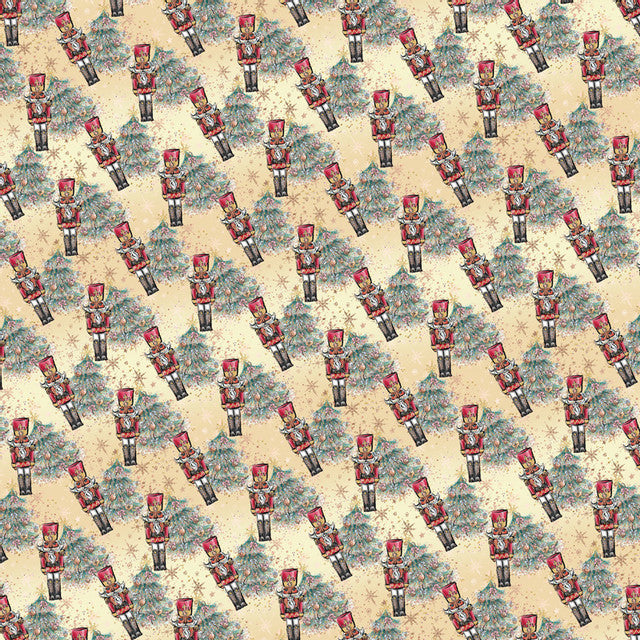 A repeating pattern of vintage-style toy soldiers on a textured background