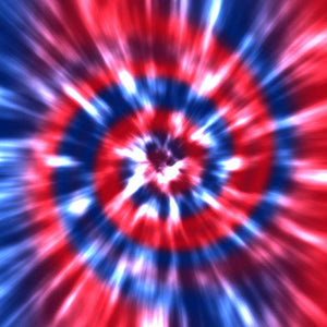 Abstract tie-dye starburst pattern in red, white, and blue