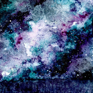 Abstract watercolor nebula pattern in cool tones