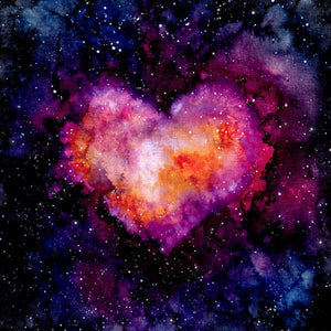 Watercolor cosmic heart pattern with stardust texture