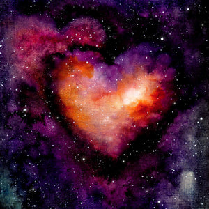 Galaxy-inspired heart-shaped pattern with a cosmic background