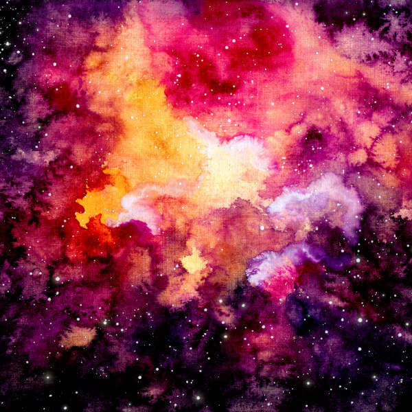Abstract cosmic watercolor pattern with a nebula motif