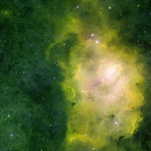 Abstract cosmic nebula pattern in green and yellow hues