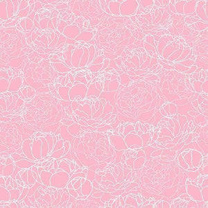 Elegant pink peony line art pattern on a pastel background