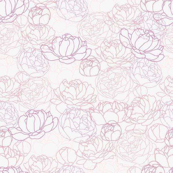 Outline sketch of peony flowers in shades of pink