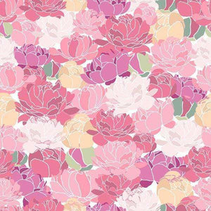 Floral pattern with various shades of pink peonies