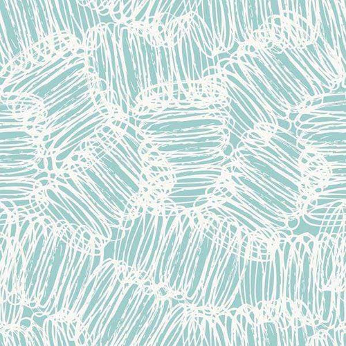 Abstract white scribble pattern on a teal background
