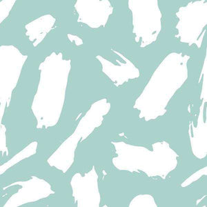 Abstract white brushstrokes on a mint green background