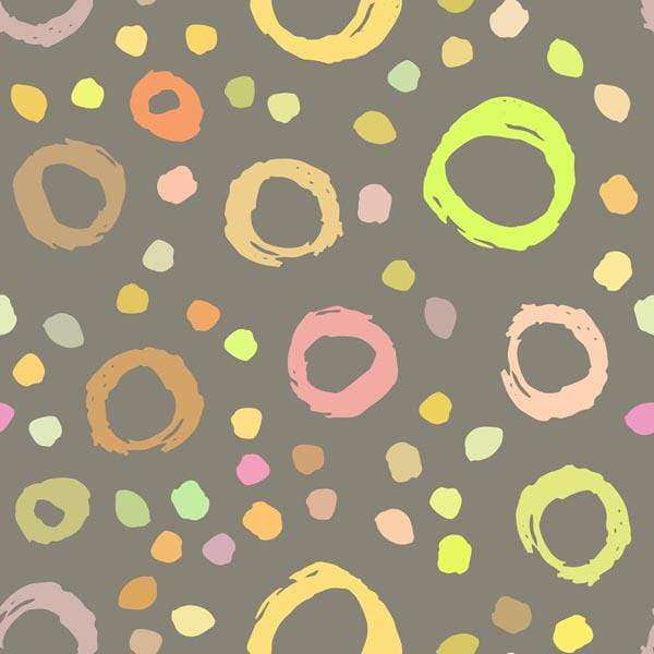 Abstract pattern with playful circles and dots in pastel colors.