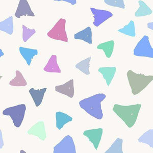 Assorted pastel-colored triangle shapes scattered on a light background
