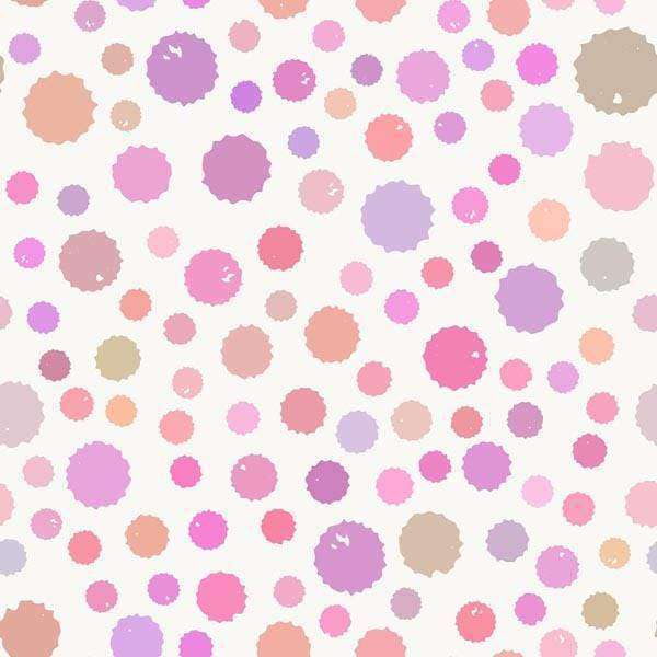 Colorful array of watercolor dots on a pale background