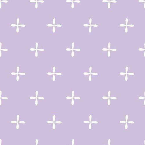 Simple white floral patterns on a lavender background