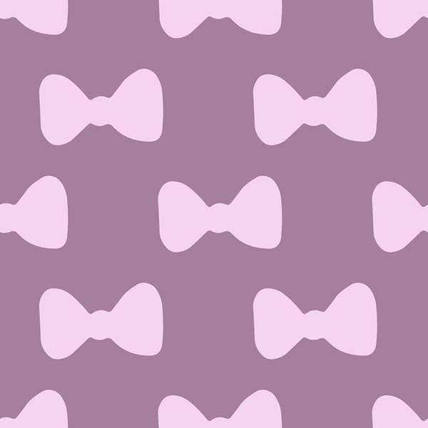 Repeated pink bow patterns on a lavender background