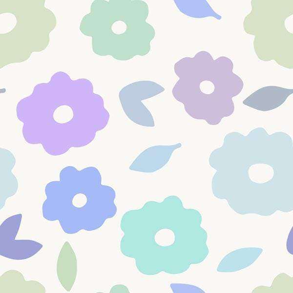 Pastel colored floral pattern with decorative leaves