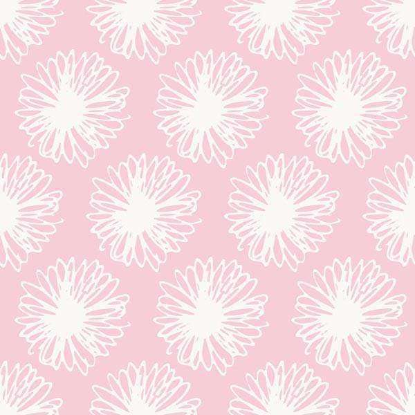 Repeated white floral pattern on a pink background