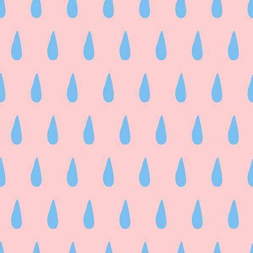Repeated blue raindrop pattern on a pink background