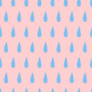 Repeated blue raindrop pattern on a pink background