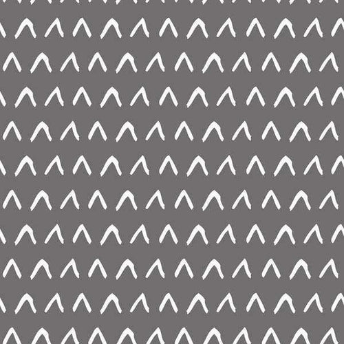 A seamless pattern of stylized white mountains on a gray background