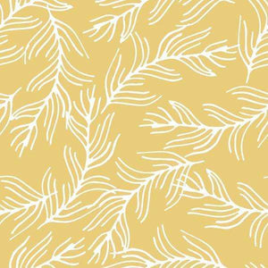 White leaf patterns on a golden yellow background