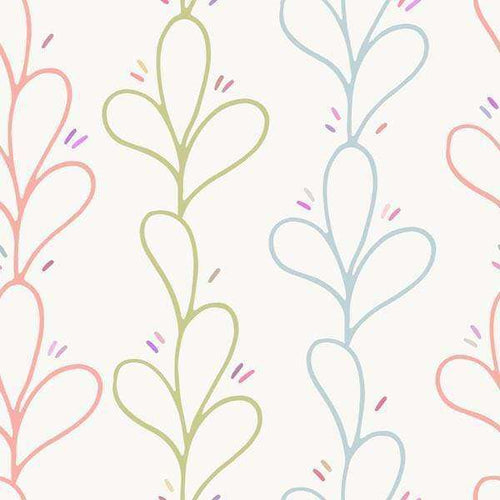 A seamless pattern of heart-shaped vines in pastel colors