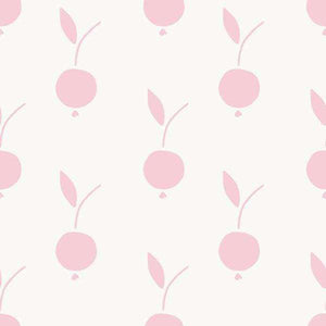 Scattered pastel pink cherries on a light background