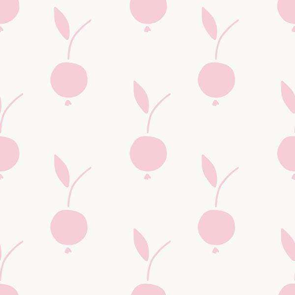 Scattered pastel pink cherries on a light background