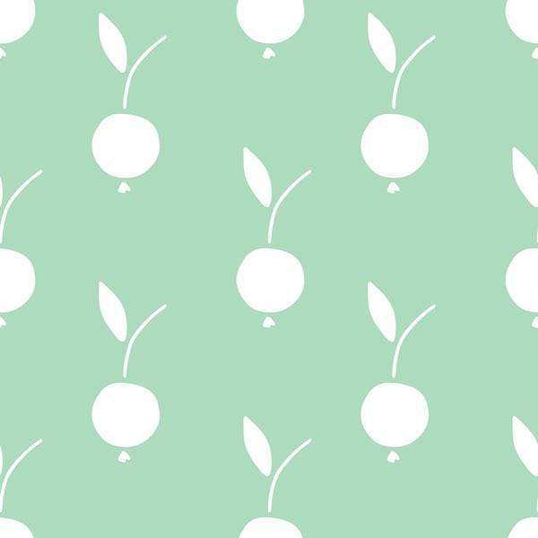 Stylized white apple pattern on mint green background