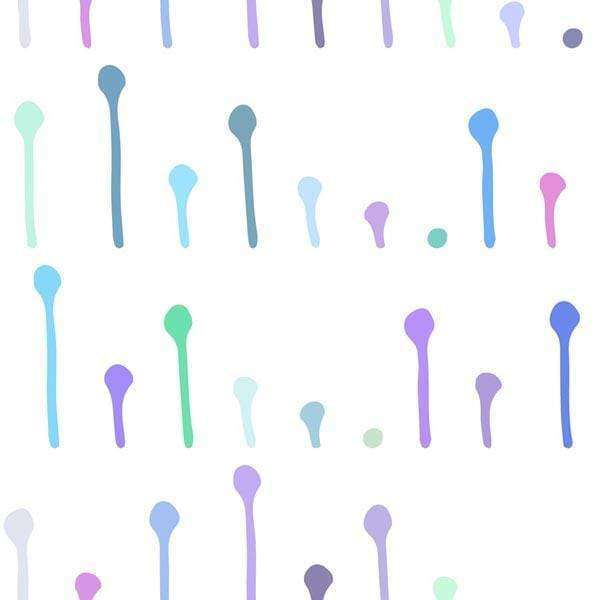 Randomly scattered pastel-colored droplets on a white background