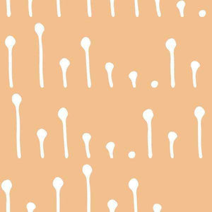 Assorted white mushroom silhouettes on a peach background