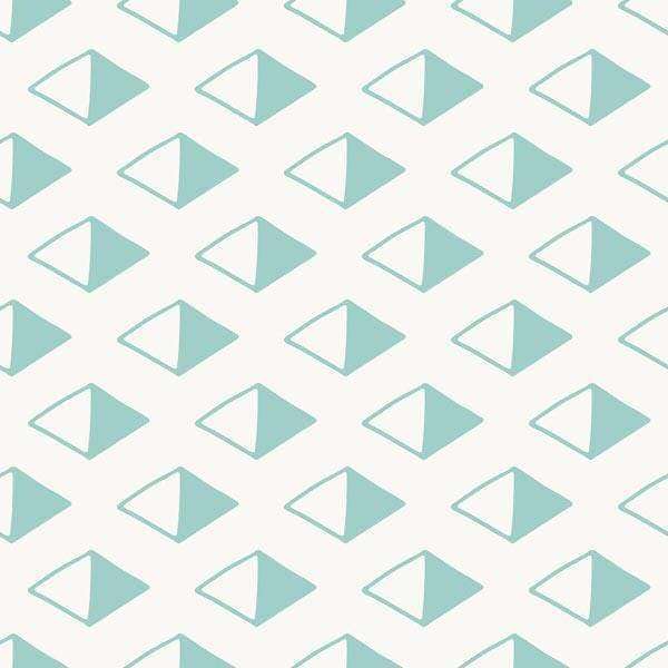 Repeating pattern of aqua blue geometric triangles on a pale background