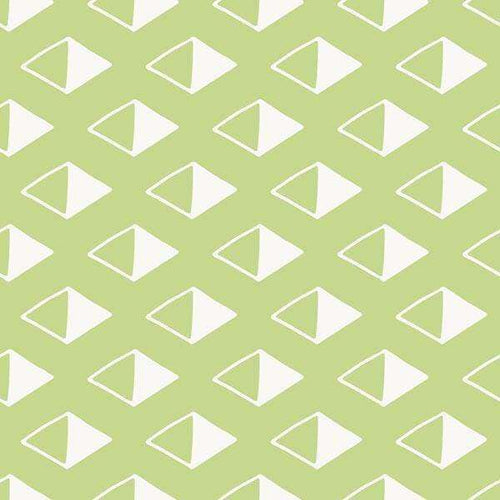 Geometric white triangles on a green background
