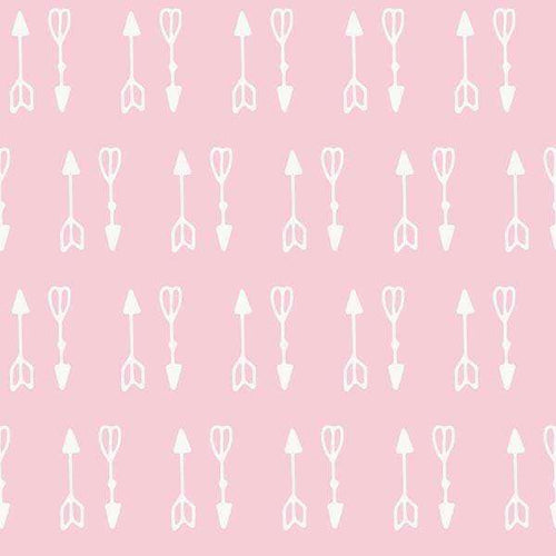 Repeated white arrow-shaped trowel pattern on soft pink background