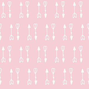 Repeated white arrow-shaped trowel pattern on soft pink background