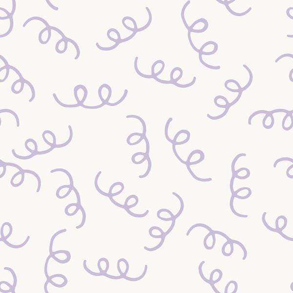 An array of playful, curvy lines in lavender on a light background