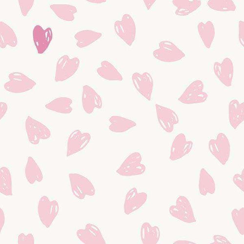 Scattered hand-drawn pink hearts on a light background