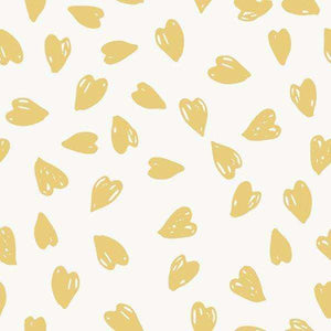 A pattern of hand-drawn golden hearts on an off-white background