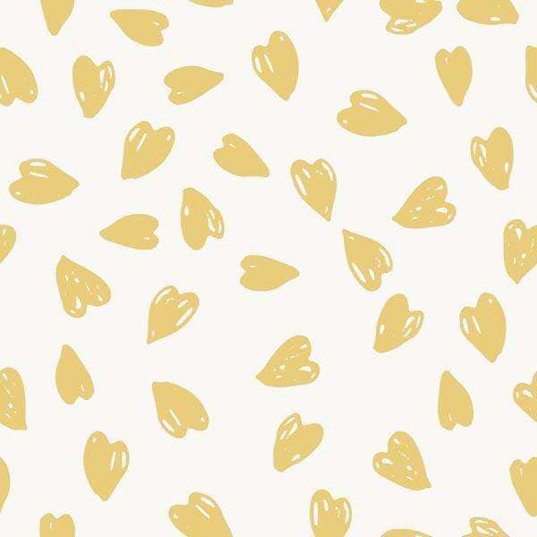 A pattern of hand-drawn golden hearts on an off-white background