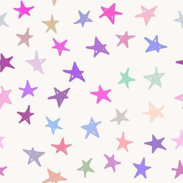 Seamless pattern of pastel-colored stars on a pale background