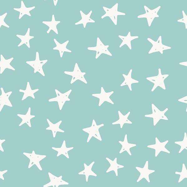 Scattered white stars on a teal background