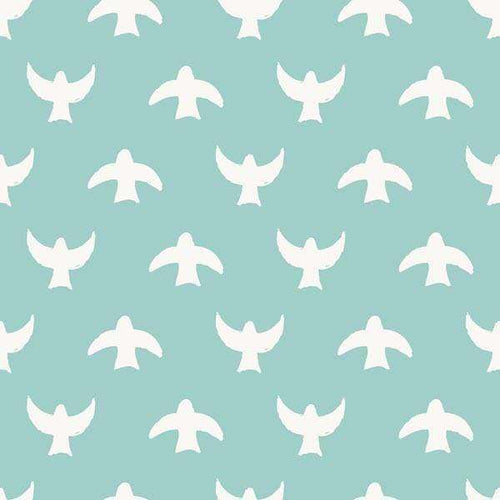 White dove silhouettes on a soft teal background pattern