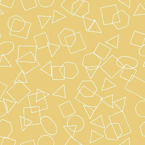 Abstract geometric shapes pattern on a mustard background