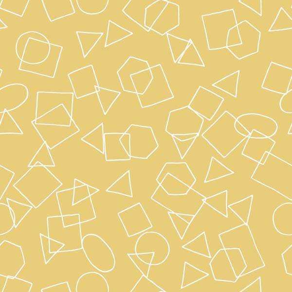 Abstract geometric shapes pattern on a mustard background